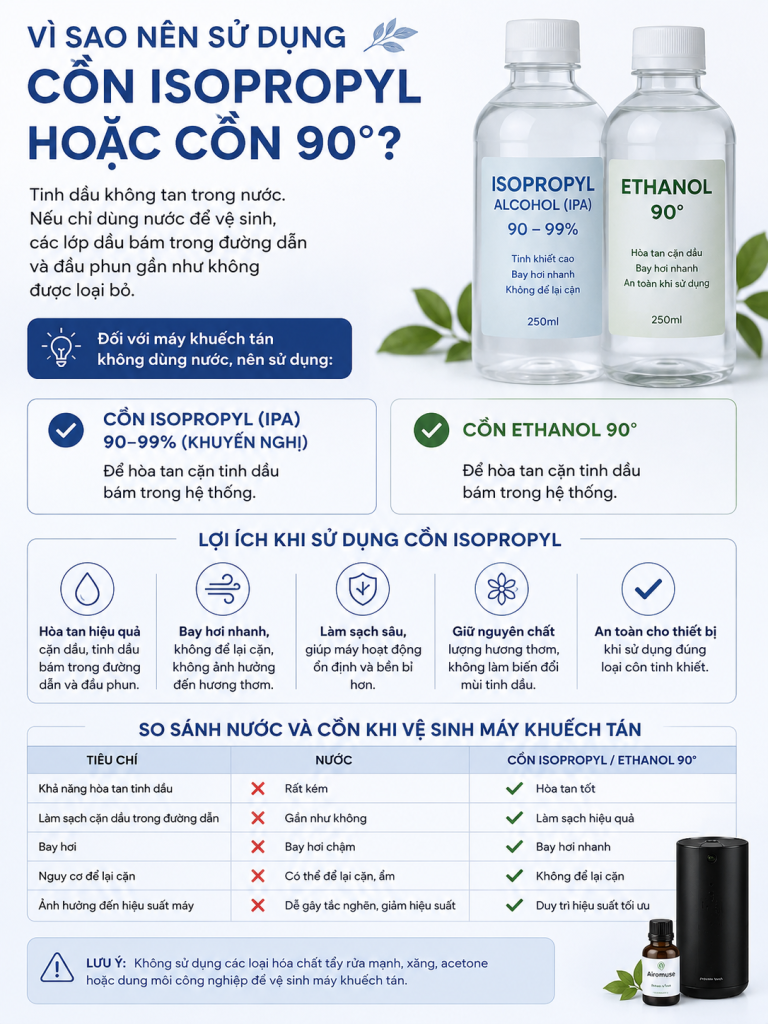 Sử dụng cồn 90 độ để vệ sinh máy khuếch tán tinh dầu